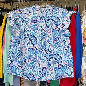 Elegant Blue and Pink Paisley Blouse